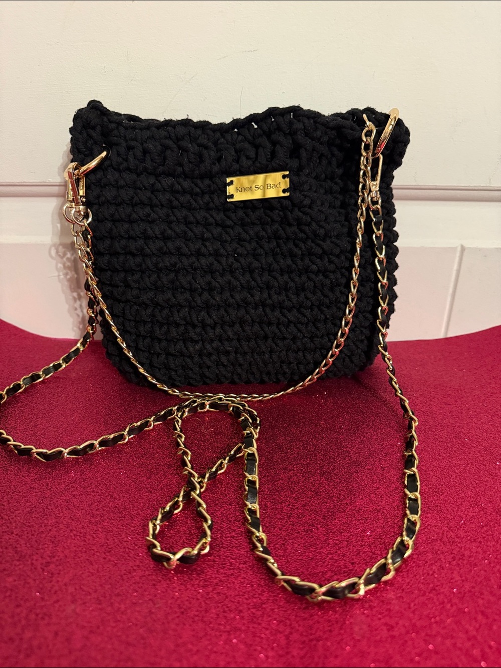 Black Crochet Crossbody with Gold Chain